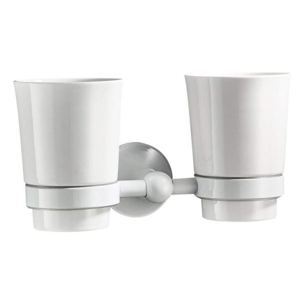 Portaspazzolino bianco Portaspazzolino in ottone con 2 bicchieri in ceramica doppio bicchiere portaspazzolino da parete per bagno