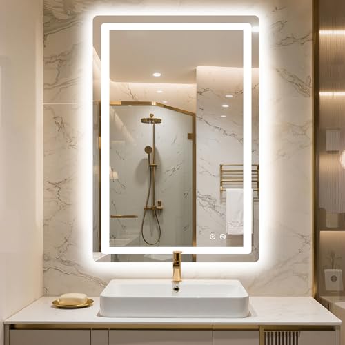 Image of AMOISE LED Bathroom Vanity Mirror with Light, 30 inchx20 inch Led Bathroom Vanity Mirror with Light for Wall, Anti-Fog, Dimmable 3 Colors, Memory Function, Backlit and Front Lit, Plug-in /Hardwired