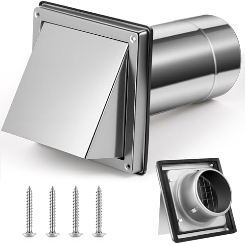 Image of Gisafai 4 inch Dryer Vent Cover Outside with Stainless Steel Guard Outdoor Wall Dryer Exhaust Vent Cap with Removable Extension Pipe, Non-return Flap and Sealing Gasket Grille Screen