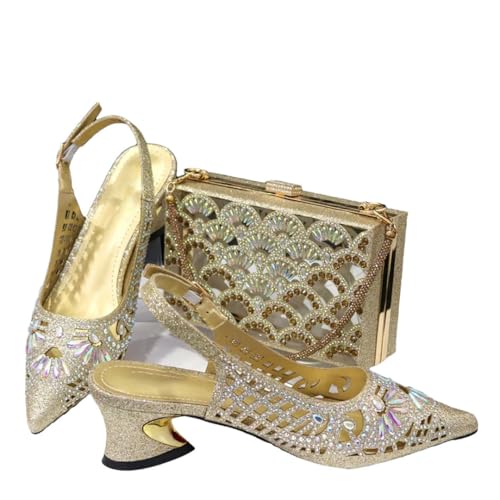 Italian Style Gold Elegant Party High Heels Nigerian Design African Women Shoes Bag Set