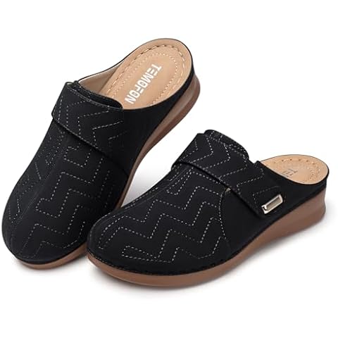 TEMOFON Clogs for Women Slip on Mules: Comfortable Closed Toe Leather Shoes - Casual Dressy Walking Wedge Sandals Black Size 8.5 Cover