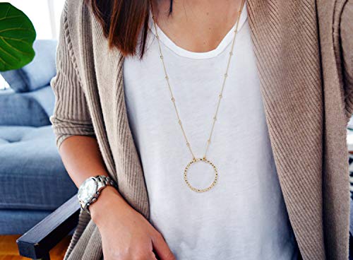 SOFYBJA 18K Gold Plated Circle Pendant Necklace Long Satellite Beaded Chain Jewelry for Women Dainty Hammered Karma Open Circle Charm Geometric Necklace2