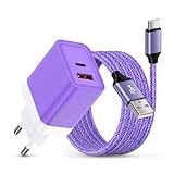 20W USB C Ladegerät mit 1.8M Schnellladekabel für Samsung Galaxy A17/A16/A56/A55/A36/A26/S25/S24/S23/S22, 2 Port Schnellladegerät USBC Netzteil Typ C Kabel Handy Stecker Adapter für iPhone 17 16 15