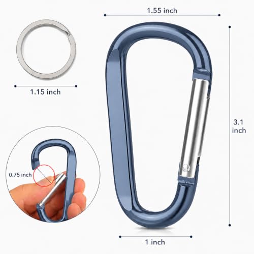 Image of Carabiner Caribeaner Clip,3 inch Large Aluminum D Ring Shape Carabeaner with Keyring Keychain Hook