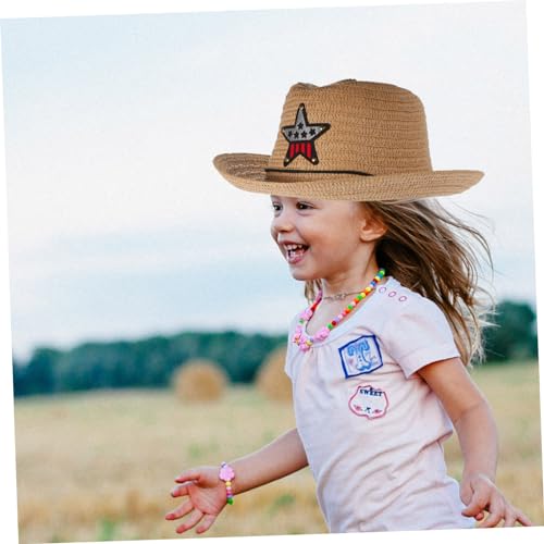 FRCOLOR Children's Straw Cowboy Hat for Kids Summer Beach Hat UV Protection for Outdoor Activities and Parties for Boys and Girls Khaki3