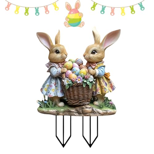 Conejo de jardín de conejos acrílicos para decoración de jardín, diseño de conejo con huevos, 27 cm, para decoración de fiestas o fiestas de primavera
