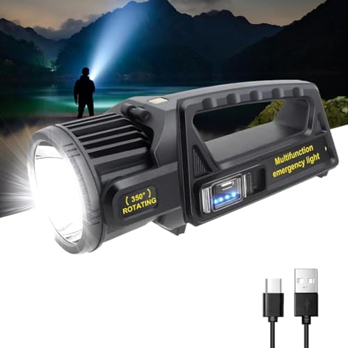 1300000 L Spotlight, Rechargeable Led Spotlight Flashlight with 350° Rotate Head, 9 Modes Super Bright Spot Lights Outdoor Handheld, IPX6 Waterproof Solar Flashlight for Emergencies