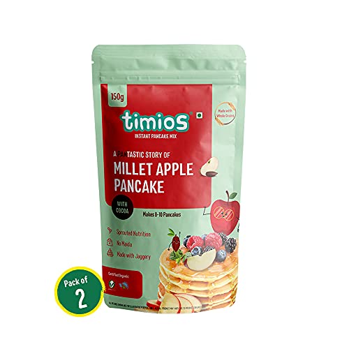 Image of Timios Organic No Maida Millet Pancake Mix-Apple with Cocoa|Made with Whole Grains, Jaggery and Sprouted Nutrition| Instant and Healthy Breakfast,300gm