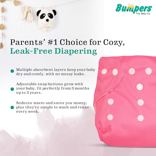 Image of Bumpers Baby Reusable Cloth Diaper with Insert Pad | Leak-Proof, Super Absorbent & Ultra Soft | Adjustable & Washable Cloth Diaper | Prevent Rashes | Freesize 5-17Kg | (3M-3Y), Pack of 5, Pink