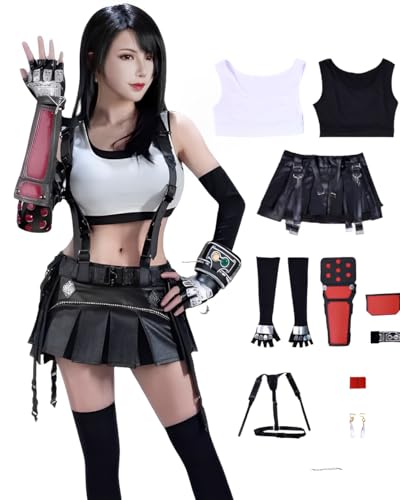 FCCAM Tifa Lockhart Costume de cosplay FF7 Game Ensemble complet Tenues Carnival Cos Role Play, Halloween, taille S