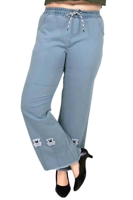 Women's Low Rise Drawstrings Stretchable Flare Cut Jeans Light Grey-picture-25