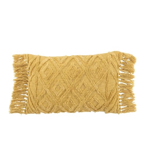 Coussin textile FRAGA jaune moutarde brodé à franges 78x40 cm