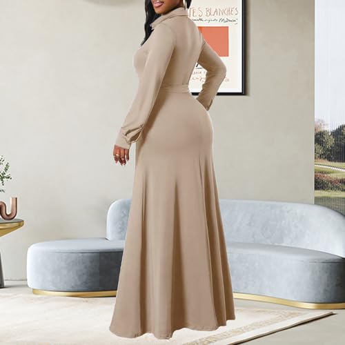Image of Maxi Dresses for Women Casual Long Sleeve Crewneck Floor Length Dress | Floral Print,Swing,Soft Fabric,with Belt and Pockets