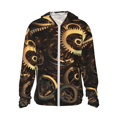 UPF 50+ Sun Protection Hoodie Long Sleeve Cool Steampunk Gears Sun Shirt Rash Guard Fishing Shirts for Men