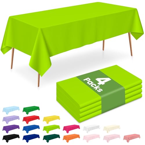 Image of LANLISA 4 Pack Lime Green Plastic Table Cloth Disposable, 54 x 108 Inch Rectangle Tablecloth, Halloween, Summerween Decor, Christmas Decorations Tablecloths, Plastic Cover