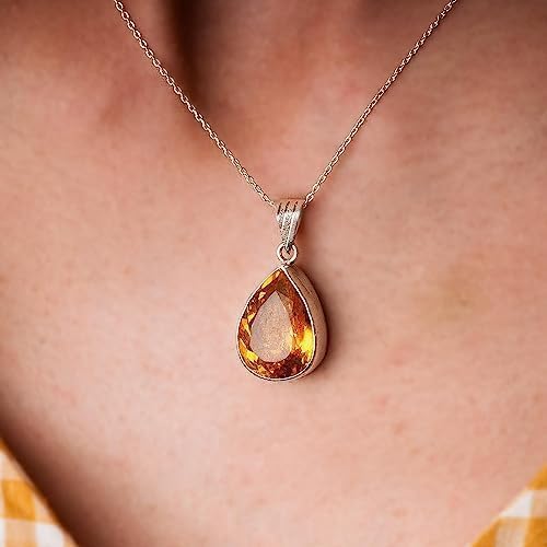 Miniatura 3 de Yellow Topaz Necklace, Yellow Topaz Woman Pendant. Pear Yellow Topaz Necklace. Silver Yellow Topaz Pendant. 925 Sterling Silver Yellow Topaz