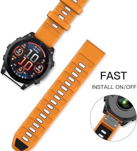Image of Zitel Band Compatible with Garmin Fenix 8 AMOLED 51mm /8 Pro 51mm, Fenix 7X /7XPro, 6X /6X Pro, 5X /5X Plus, 3 /3 HR, Descent MK1 /2i /3i, Enduro 3 /2 - Quickfit 26mm Silicone Sport Strap
