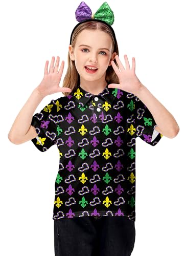 Image of AOBUTE Kids 4th of July Polo American Flag Short Sleeve Button Down Shirts Tops 3-14 Years
