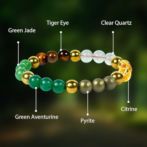 Image of Reiki Crystal Products Certified Tiger Eye, Green Aventurine, Dhan Yog, Hematite, Pyrite 8 mm Round Bead Bracelet | Natural Healing Crystal Bracelet for Men & Women | Reiki Charged