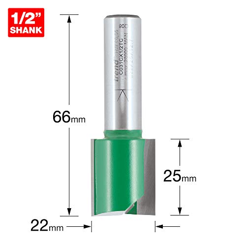 Trend CraftPro Straight Two Flute Router Cutter, 1/2 Inch Shank, 22mm Cut Diameter & 25mm Cut Length, Tungsten Carbide Tipped - Image 2