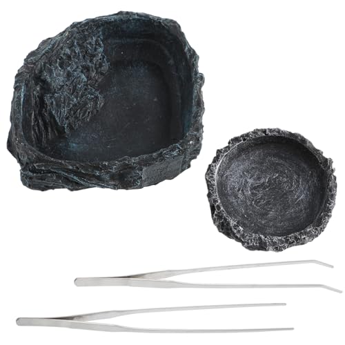 NESTINGHO 2個 爬虫類用給餌ボウル 大 小 レジン製水皿 高縁設計で餌こぼれ防止 トカゲ ヤモリ カメレオン カエル対応 使いやすいステンレス製