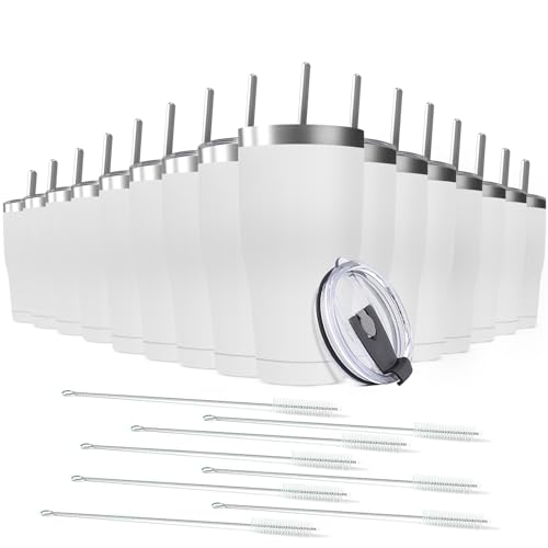 Deitybless Paquete de 16 vasos de acero inoxidable de 20 onzas, tazas de viaje reutilizables con tapa, taza de café con recubrimiento en polvo de doble pared para el hogar, oficina, al aire libre,