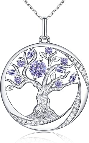 JD & P Tree of Life June Birthstone Necklace Gifts for Women, 925 Sterling Silver Cubic Zirconia Pendant Necklace Jewelry Gifts for Mother Mom Grandma, 18+2+2 inch Chain
