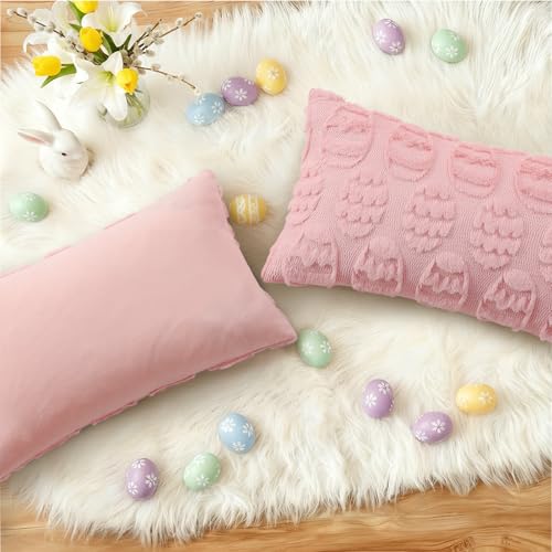 decorUhome Easter Pink Egg Pillow Covers 12x20 Inch Set of 2, Soft Plush Faux Wool Jacquard Cushion Covers, Farmhouse Neutral Fuzzy Spring Easter Holiday Decor for Couch Sofa Bed — view 5