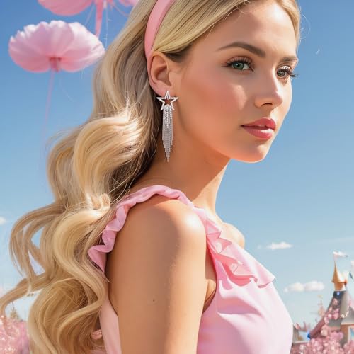 EVER FAITH Star Tassel Clip-on Earrings for Women, Rhinestone Crystal Long Waterfall Beaded Fringe Chandelier Dangle Drop Statement Earring Wedding Party Jewelry3