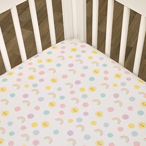 Image of NoJo Happy Days Multicolored Rainbows and Suns 100% Cotton Nursery Fitted Crib Sheet.