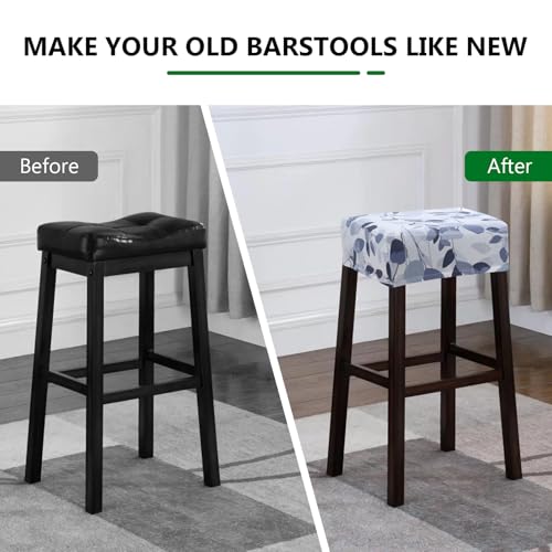 Image of YISUN Stool Covers Rectangle - 2 Pack Stretch Waterproof Saddle Seat Cover Counter Bar Stools Bar Chairs Covers Kitchen Island Chairs Cushion Protector (2, F-Grey White)