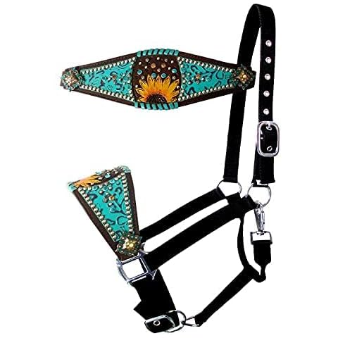Showman Bronc Halter w/ Sunflower Accent & Teal Inlay Cover
