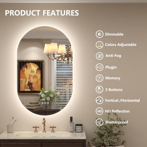 Image of 20x36 Inch Oval Backlit LED Bathroom Mirror
