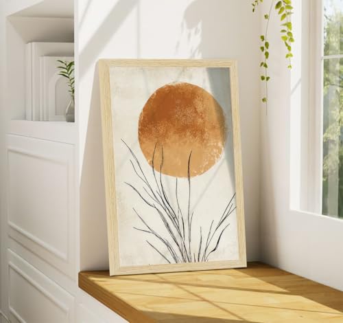 Image of ArtX Paper Boho Paintings For Wall Decoration, Home Decor Wall Art, Hotel Wall Painting for Living Room, Multicolor, Natural Wood Color Frames, 12.0x18.0 inch, Set of 3
