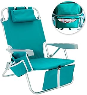BLUU Backpack Beach Chairs for Adults, 5-Position Lay Flat Outdoor Folding Beach Chairs, Lightweight Portable Low Classic Backpack Chair with Cooler & Cup Holder(Turquoise)