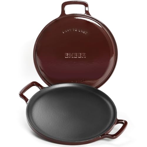Image of Ember Cookware TitaniumClad Enamel Cast Iron Tawa for Dosa 30 cm | 10-Year Warranty | Rust-Proof Cast Iron Tawa for Roti & Dosa | Non Stick Dosa Tawa | Heavy Duty Induction Cookware | Wine