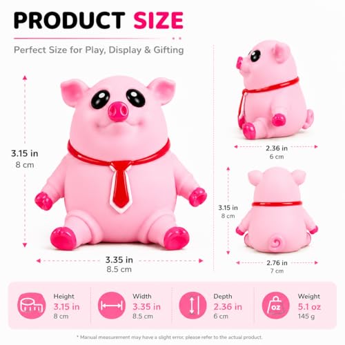 Image of Cute Pink Pig Squishy Toy with Stretchable Soft Body and Tie Design, Squeezable Fidget Toy for Kids and Adults, Desk Play, Travel Fun, Party Favors, Birthday Return Gifts
