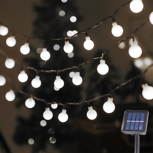 Taechalingo Guirlande lumineuse solaire d'extérieur - 6,5 m - 30 LED - Boule blanche - Fonctionne avec piles - Pour éclairage de jardin