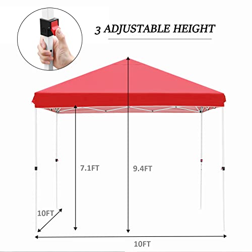 Doit 10 X 10 Pop Up Canopy, Instant Easy Setup Outdoor Canopy Tent With Waterproof Canopy, Adjustable Height & Portable Wheeled Bag - Red #TOP4