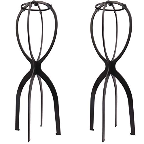 Wig Stands Holder 19.7 Inches Portable Tall Wig Stands for All Wigs,Travel Friendly Durable Wig Holder and Foldable Display Tool (2 Packs,Black)