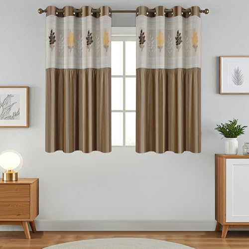 Image of LaVichitra 1 Piece Semi Sheer Floral Net Curtain - 5 X 4 Feet, Window Curtains, Hazelwood