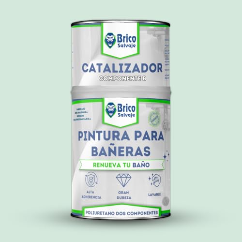 BRICOSALVAJE Pintura para Bañeras Acabado SATINADO Dos Componentes 600+150 ML | Fácil Aplicación | Acabado Cerámico | Impermeable (Verde Claro Crawford)