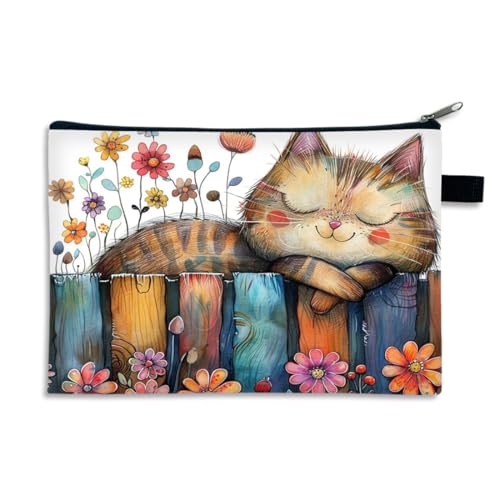 QEXUJOW Bolsas de aseo,Bolsa de cosméticos con estampado de gato de dibujos animados, ligera, plegable con cremallera, billetera grande, neceser