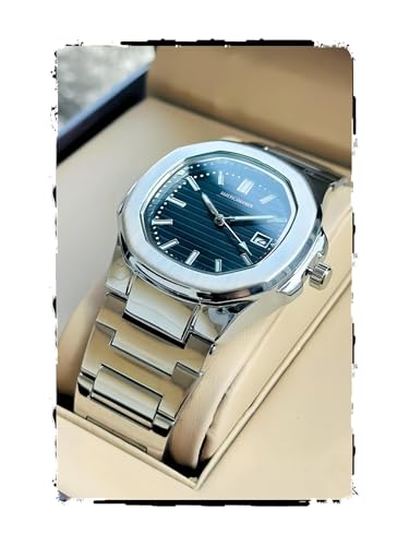 Image of AMERICANVIBER Glossy Stainless Steel Analogue Watch for Men | Black Dial, Date Function & Adjustable Lock | Premium Watches Under 499