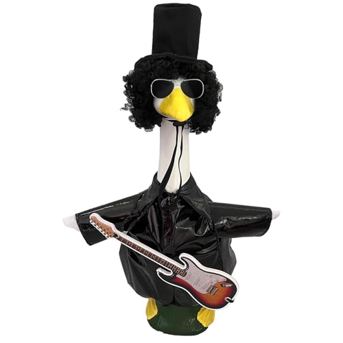 JarThenaAMCS Rock and Roll Porch Goose Outfit Set 80s 90s Hip Hop Goose Costume Dresses Clothes with Guitar Sunglasses Wig Hat Fits 23'' for Yard Lawn Outdoor Garden Decor