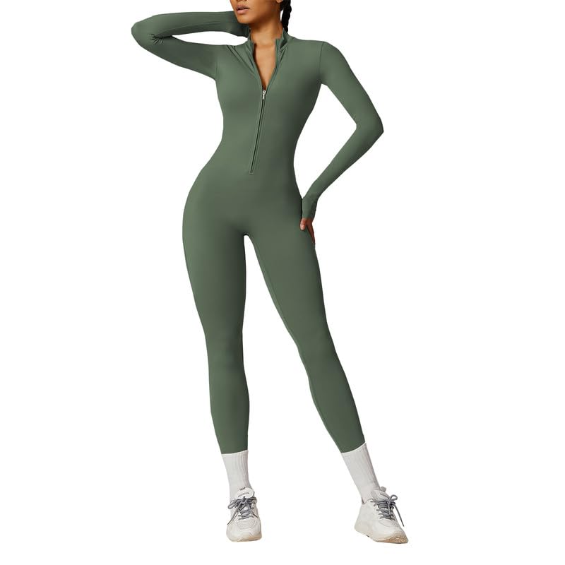 Litthing Mono de Yoga Mujer Ropa Deportiva con Cremallera Manga Larga Traje Una Pieza Jumpsuit Sexy Elásticos Body Overol Traje Gimnasio Entrenamiento Fitness Running