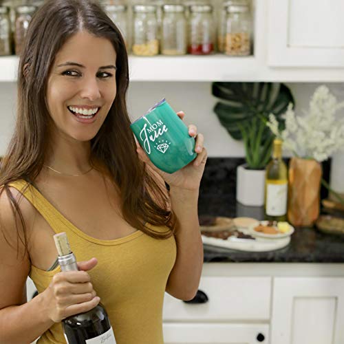 Mom Stainless Steel Wine Tumbler - 12Oz With Steel Straw, Bpa Free Lid, & Straw Cleaning Brush - Stemless Insulated Wine Tumbler With Lid - Gift For Mothers Who Love Coffee, Tea - Mom Juice #TOP2
