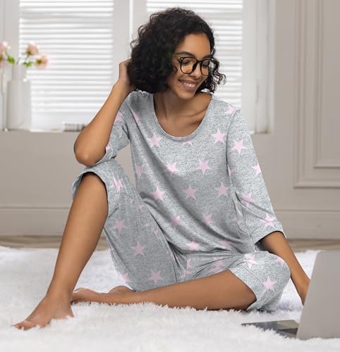 Image of PrinStory Womens Pajama Sets Capri Pjs Soft Lounge Sets XS-4XL