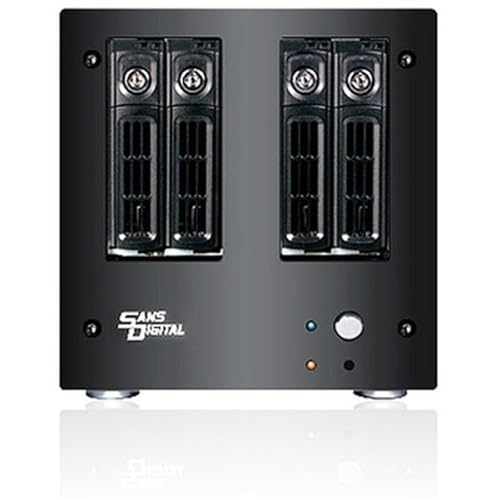 Sans Digital AccuNAS - Servidor Gigabit dual compartido de archivos iSCSI y NAS de 64 bits y 4 bahías para Windows/MAC/Linux, color negro (AN4L+B)