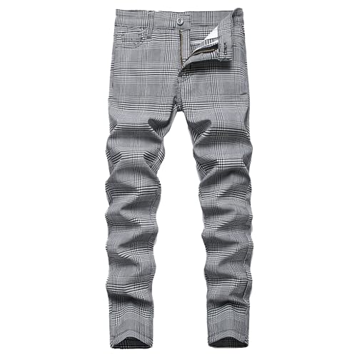 Boy's Chino Plaid Pants School Uniform Dress Skinny Fit Stretch Fashion Pants